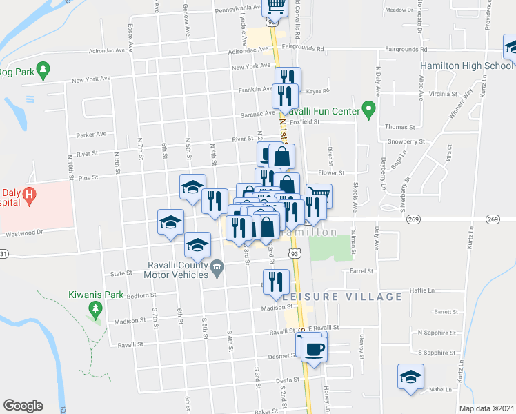 map of restaurants, bars, coffee shops, grocery stores, and more near 210 Pinckney Street in Hamilton