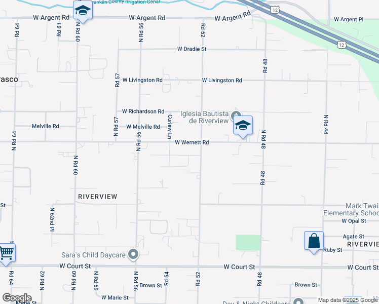map of restaurants, bars, coffee shops, grocery stores, and more near 2220 North Road 52 in Pasco
