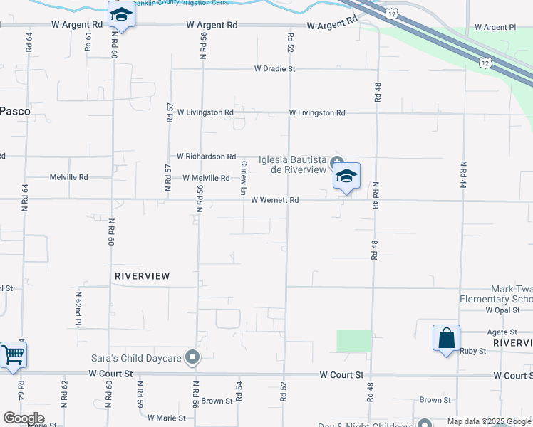 map of restaurants, bars, coffee shops, grocery stores, and more near 2220 North Road 52 in Pasco