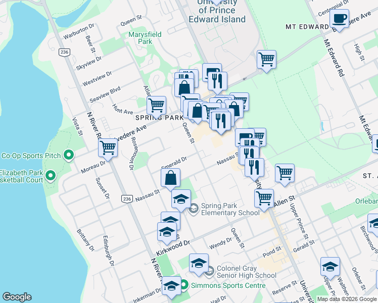 map of restaurants, bars, coffee shops, grocery stores, and more near in Charlottetown