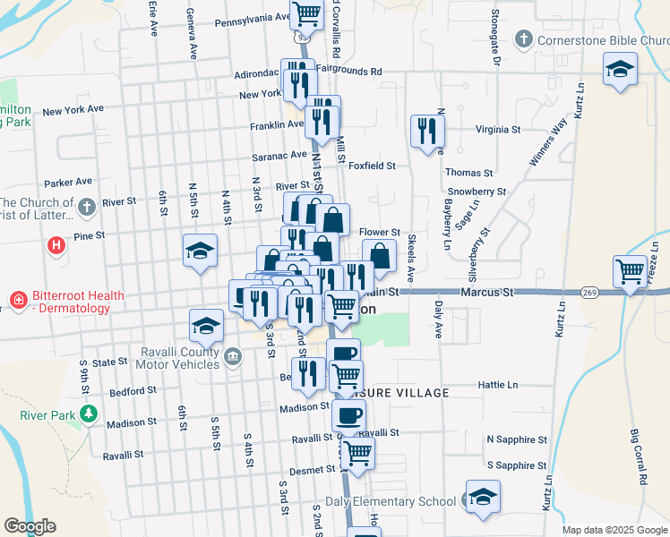 map of restaurants, bars, coffee shops, grocery stores, and more near 112 Pinckney Street in Hamilton