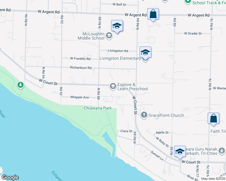 map of restaurants, bars, coffee shops, grocery stores, and more near 8610 West Court Street in Pasco