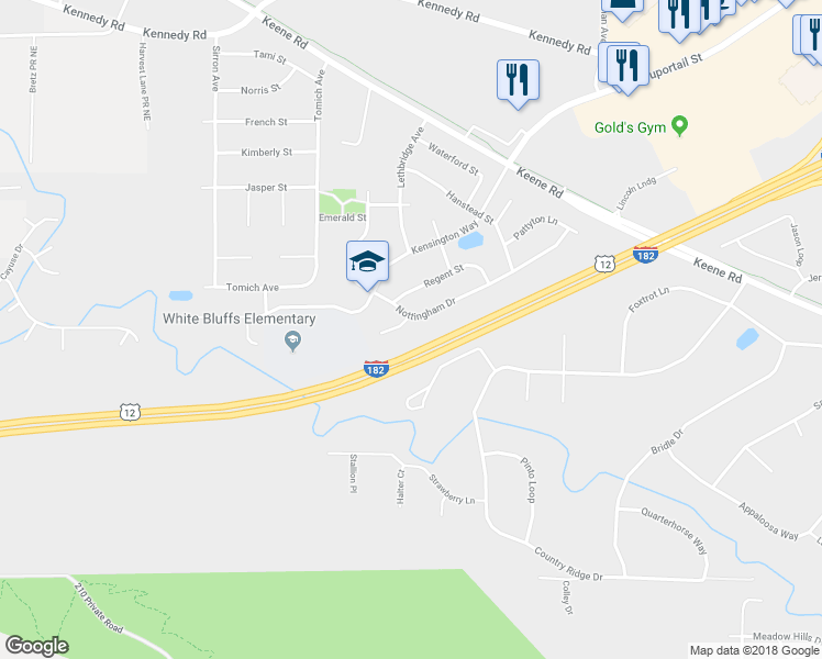 map of restaurants, bars, coffee shops, grocery stores, and more near 3609 Windsor Court in Richland