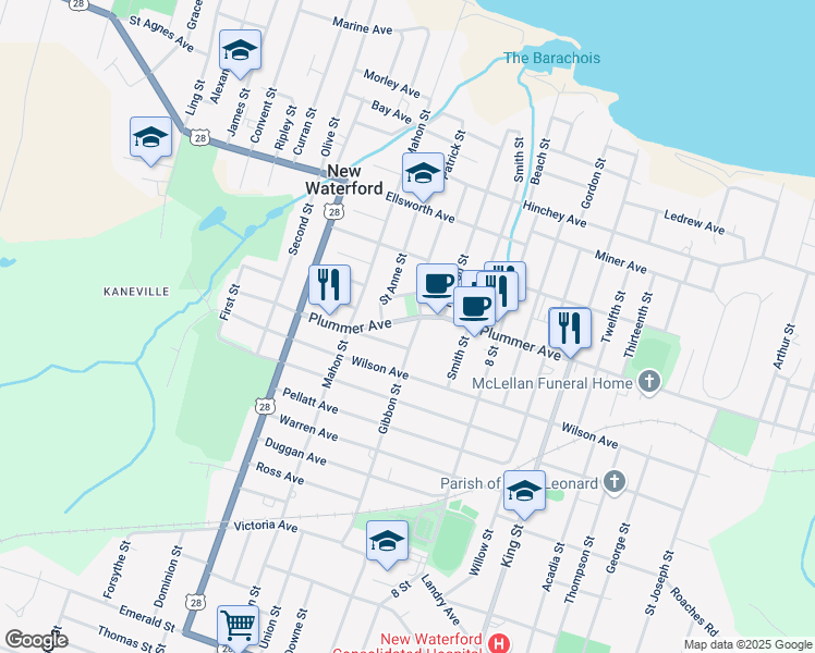 map of restaurants, bars, coffee shops, grocery stores, and more near 459 Saint Anne Street in New Waterford
