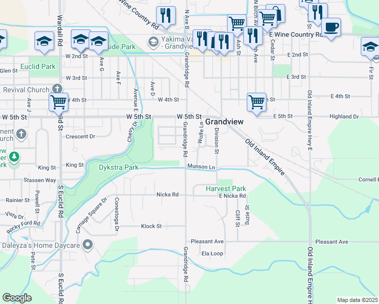 map of restaurants, bars, coffee shops, grocery stores, and more near 611 Grandridge Road in Grandview