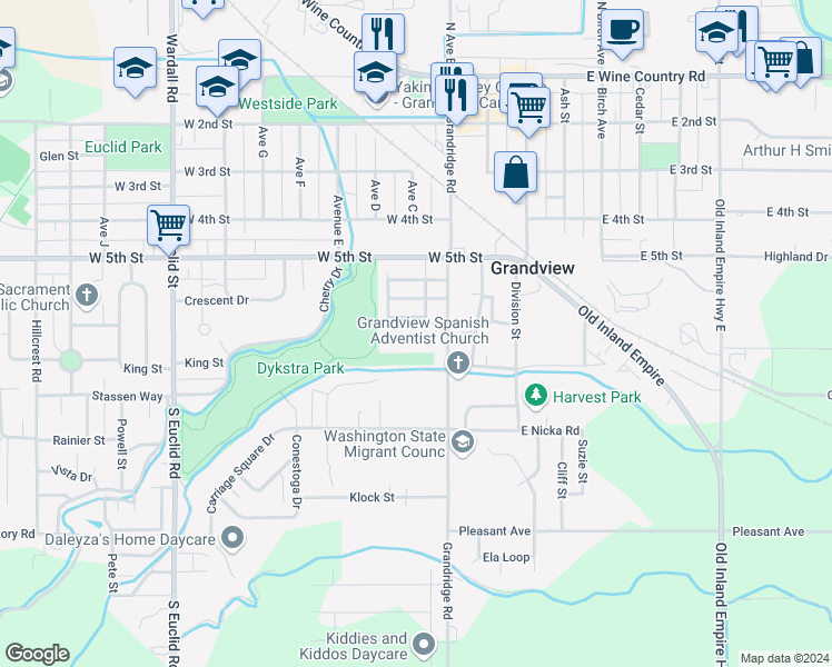 map of restaurants, bars, coffee shops, grocery stores, and more near 611 Grandridge Road in Grandview