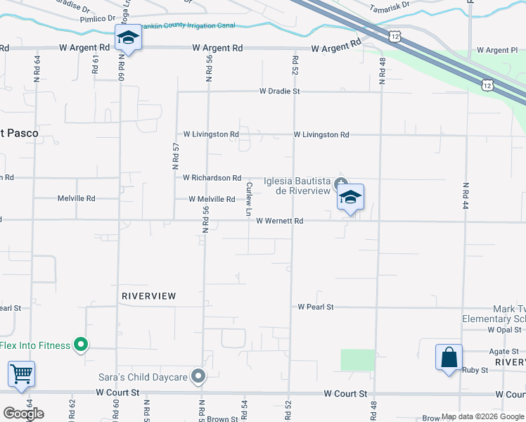 map of restaurants, bars, coffee shops, grocery stores, and more near 2317 N Road 54 in Pasco