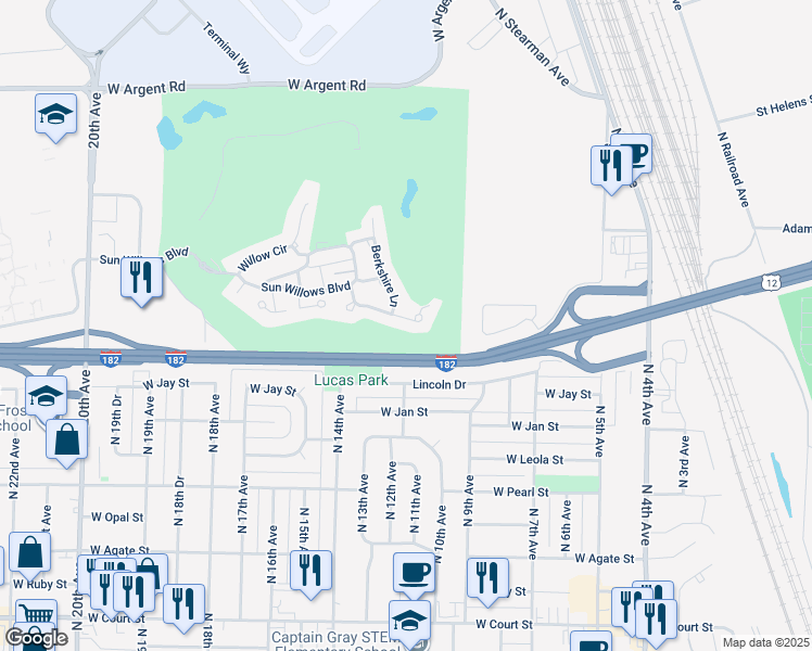 map of restaurants, bars, coffee shops, grocery stores, and more near 146 Henley Drive in Pasco