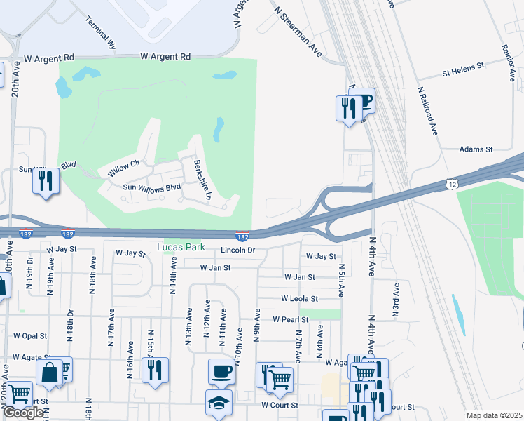 map of restaurants, bars, coffee shops, grocery stores, and more near 924 Empire Drive in Pasco
