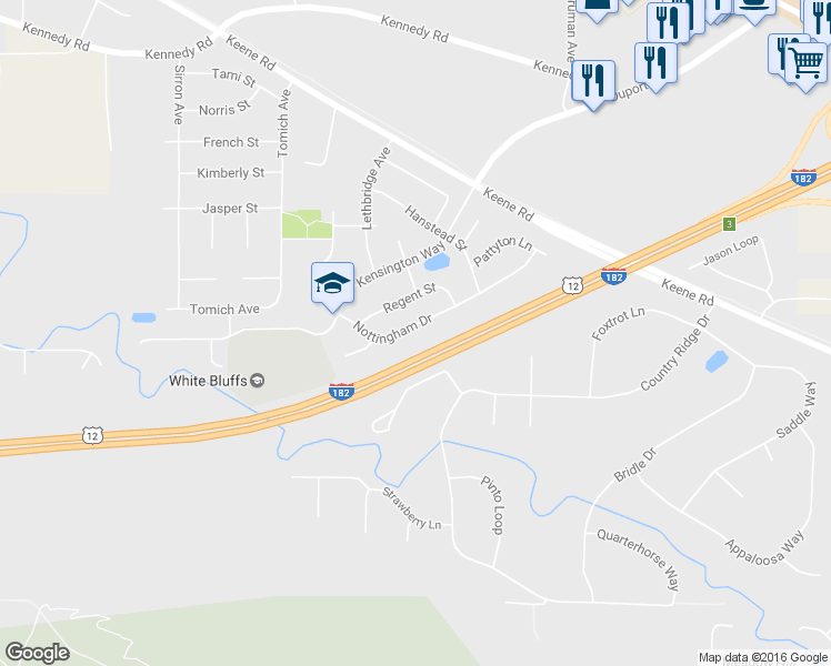 map of restaurants, bars, coffee shops, grocery stores, and more near 3523 Nottingham Drive in Richland