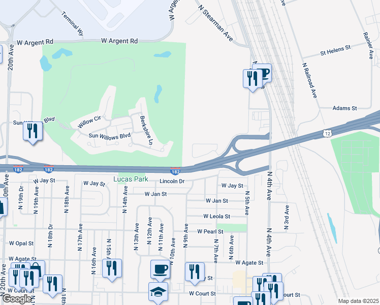 map of restaurants, bars, coffee shops, grocery stores, and more near 924 Empire Drive in Pasco