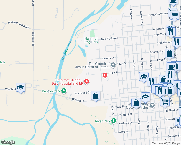 map of restaurants, bars, coffee shops, grocery stores, and more near 1110 A Pine Street in Hamilton