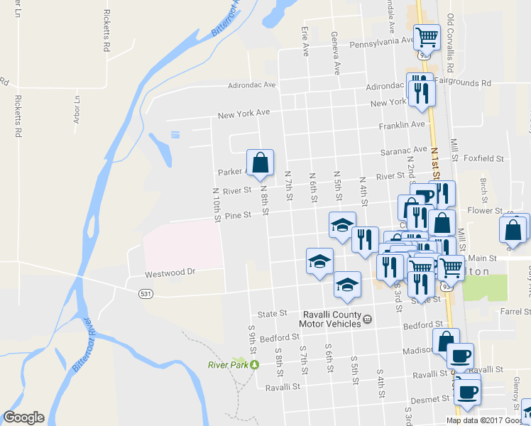 map of restaurants, bars, coffee shops, grocery stores, and more near 398 North 8th Street in Hamilton