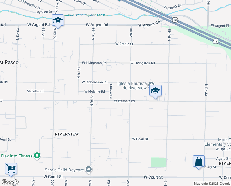 map of restaurants, bars, coffee shops, grocery stores, and more near 2317 Curlew Lane in Pasco