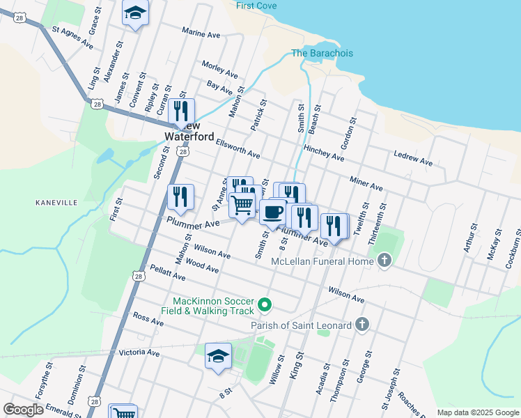 map of restaurants, bars, coffee shops, grocery stores, and more near 428 Hudson Street in New Waterford