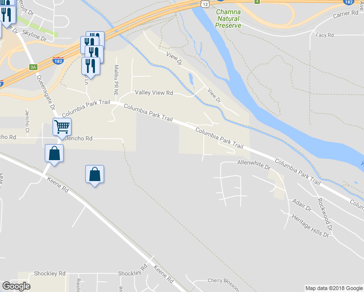 map of restaurants, bars, coffee shops, grocery stores, and more near 323 Columbia Park Trail in Richland