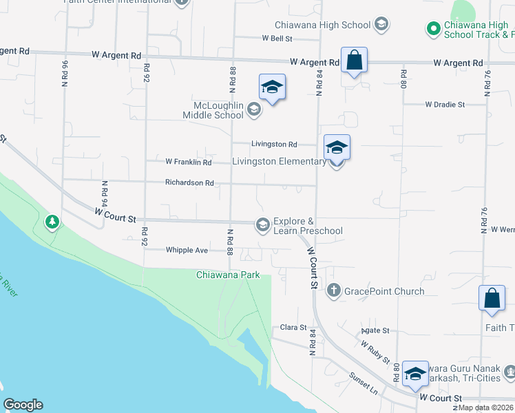 map of restaurants, bars, coffee shops, grocery stores, and more near 8610-8624 West Court Street in Pasco