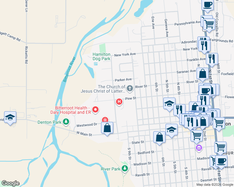 map of restaurants, bars, coffee shops, grocery stores, and more near 410 North 10th Street in Hamilton