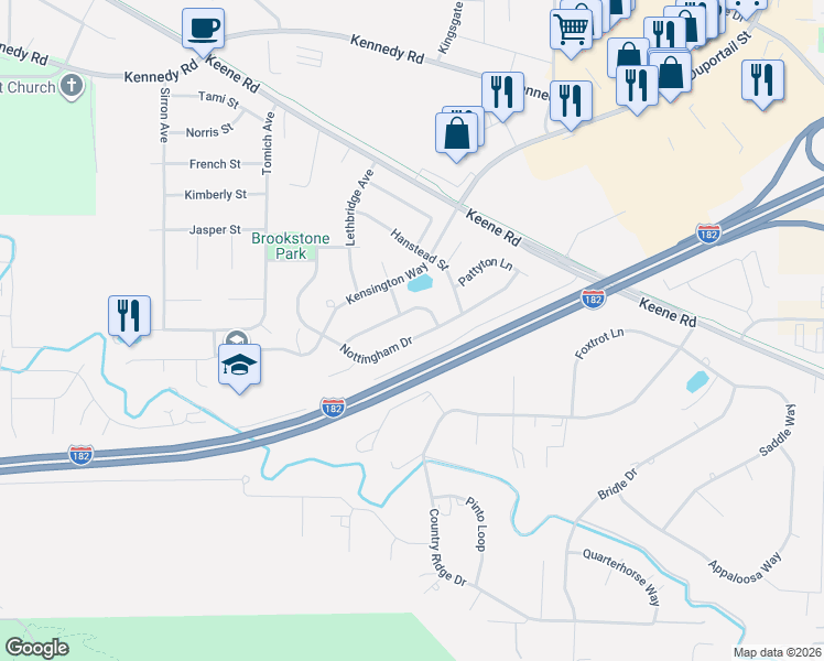 map of restaurants, bars, coffee shops, grocery stores, and more near 3523 Nottingham Drive in Richland