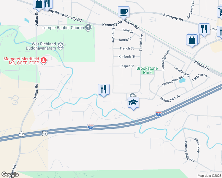 map of restaurants, bars, coffee shops, grocery stores, and more near 4391 Limestone Court in Richland