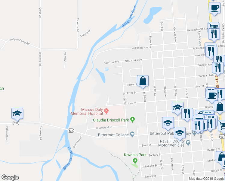 map of restaurants, bars, coffee shops, grocery stores, and more near 501 North 10th Street in Hamilton