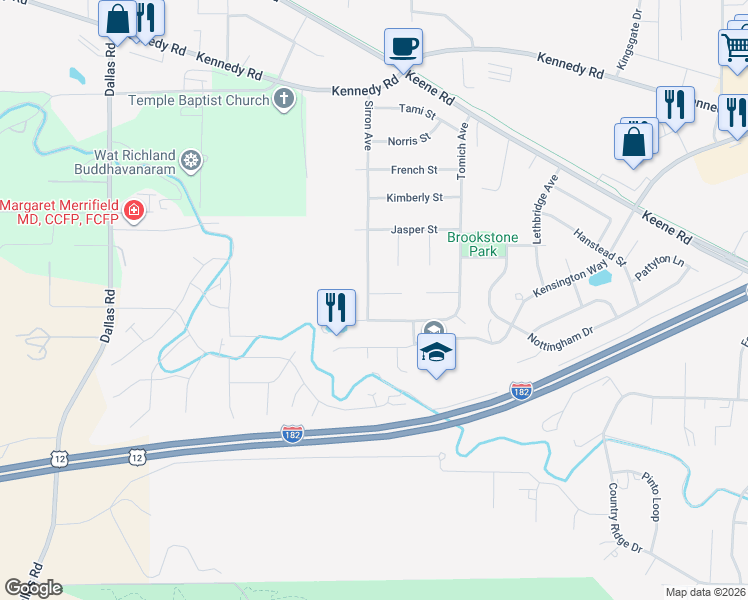 map of restaurants, bars, coffee shops, grocery stores, and more near 4391 Limestone Court in Richland