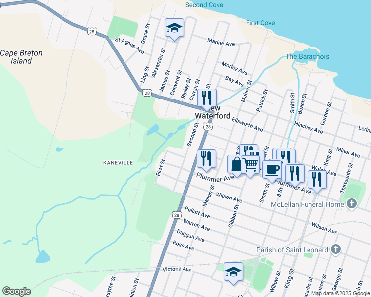 map of restaurants, bars, coffee shops, grocery stores, and more near 443 Second Street in New Waterford