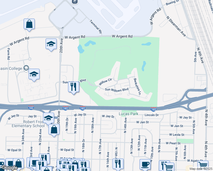 map of restaurants, bars, coffee shops, grocery stores, and more near 123 Inverness Way in Pasco