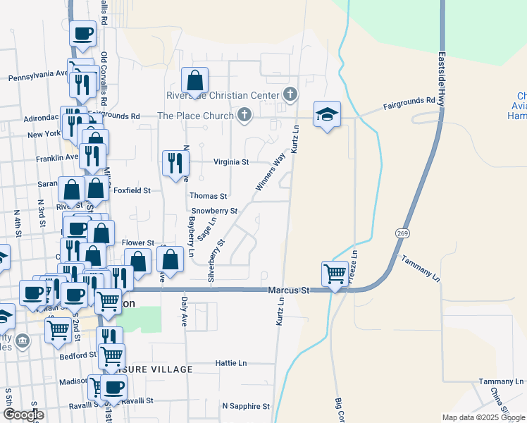 map of restaurants, bars, coffee shops, grocery stores, and more near 166 Villa Court in Hamilton