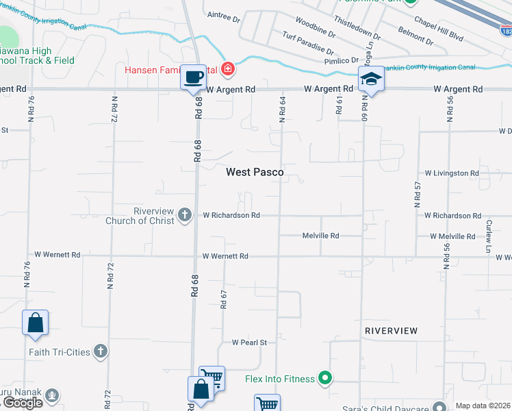 map of restaurants, bars, coffee shops, grocery stores, and more near 6513 West Richardson Road in Pasco