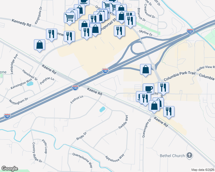 map of restaurants, bars, coffee shops, grocery stores, and more near 2536 Jason Loop in Richland