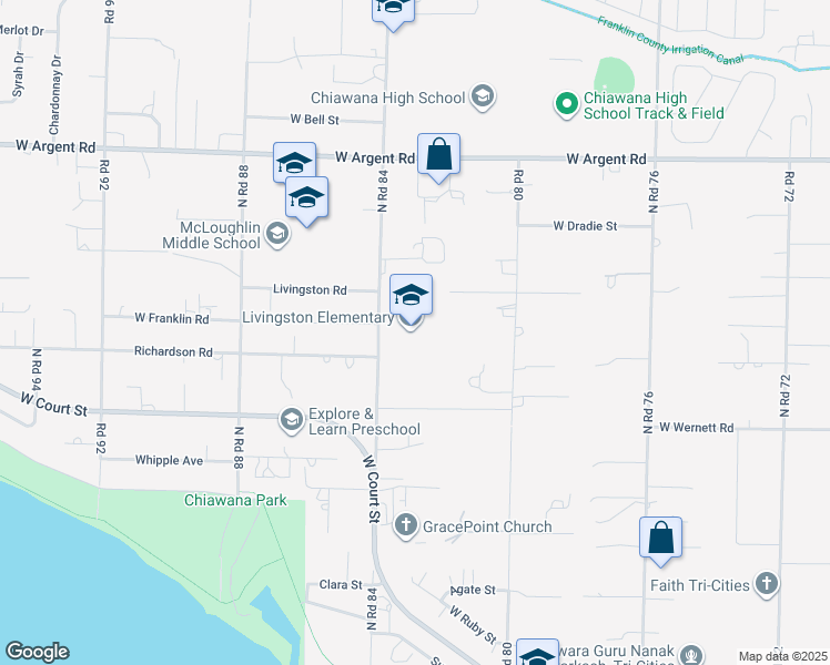 map of restaurants, bars, coffee shops, grocery stores, and more near 2515 North Road 84 in Pasco