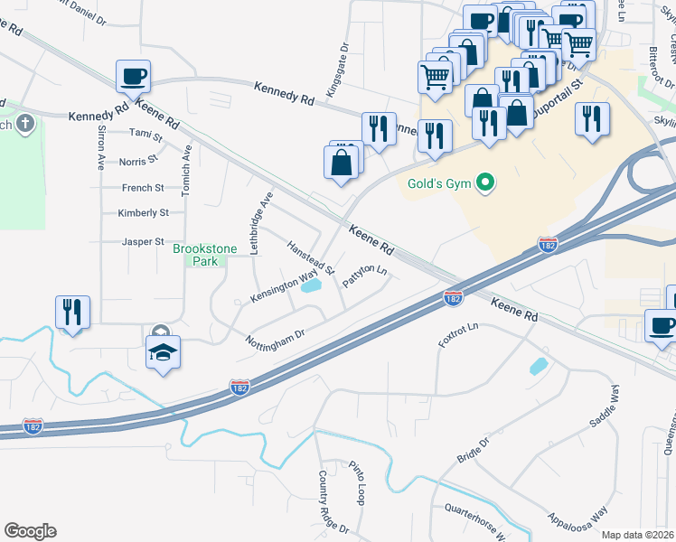 map of restaurants, bars, coffee shops, grocery stores, and more near 1044 Kambeth Court in Richland