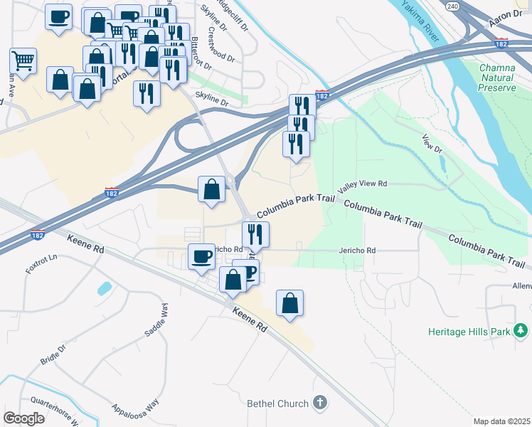 map of restaurants, bars, coffee shops, grocery stores, and more near 1943 Columbia Park Trail in Richland