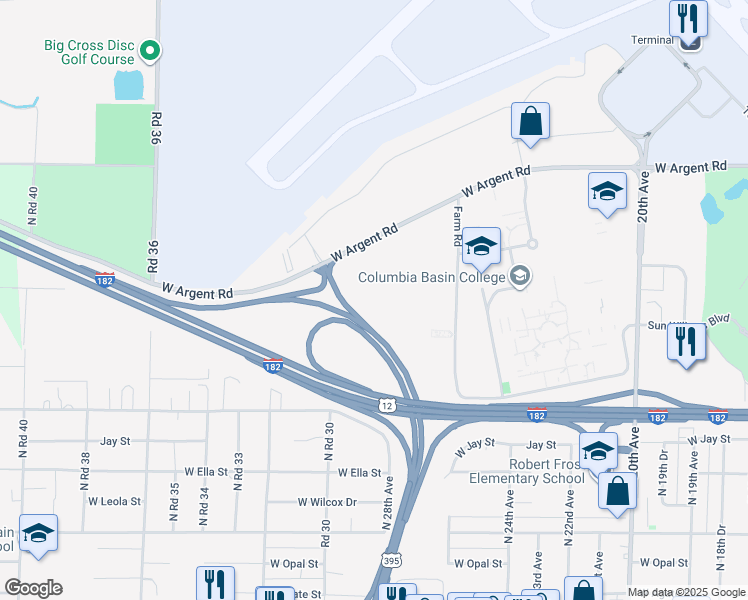 map of restaurants, bars, coffee shops, grocery stores, and more near 3110 West Argent Road in Pasco