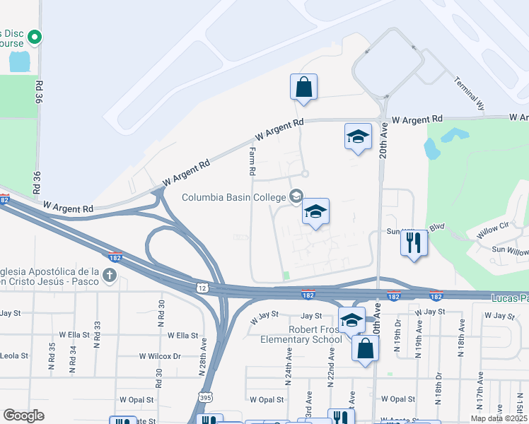 map of restaurants, bars, coffee shops, grocery stores, and more near 2600 N 20th Ave in Pasco