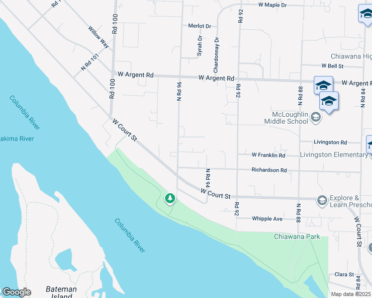 map of restaurants, bars, coffee shops, grocery stores, and more near 2611 North Road 96 in Pasco