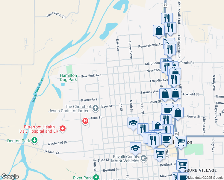 map of restaurants, bars, coffee shops, grocery stores, and more near 608 North 7th Street in Hamilton