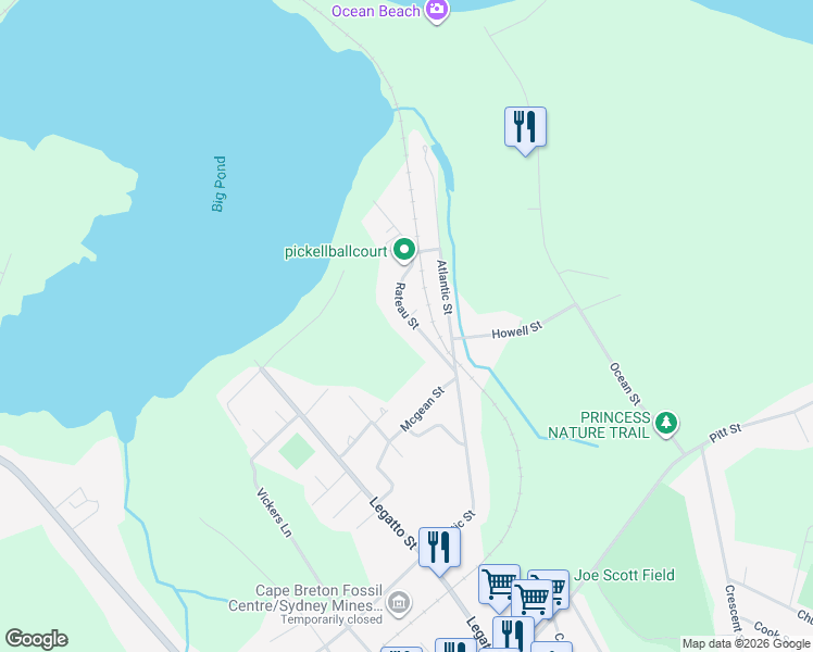 map of restaurants, bars, coffee shops, grocery stores, and more near 37 Rateau Street in Sydney Mines