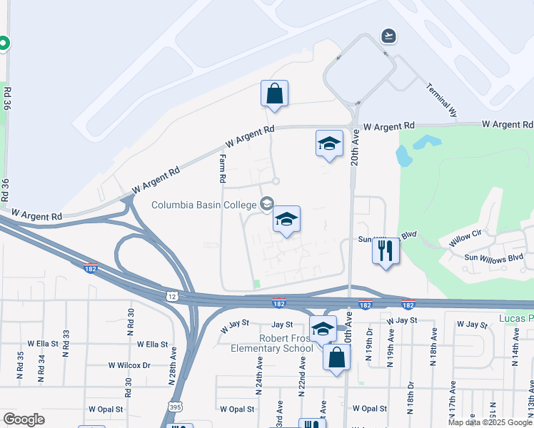 map of restaurants, bars, coffee shops, grocery stores, and more near 2600 North 20th Avenue in Pasco