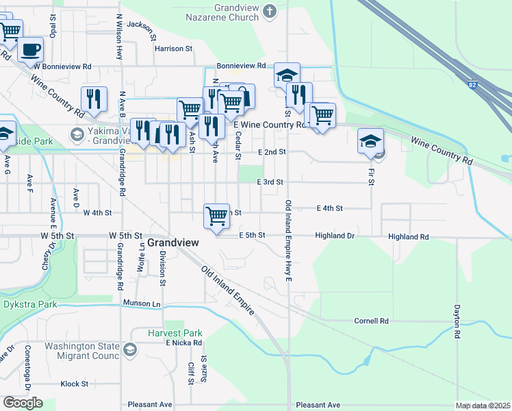 map of restaurants, bars, coffee shops, grocery stores, and more near 312 Douglas Avenue in Grandview
