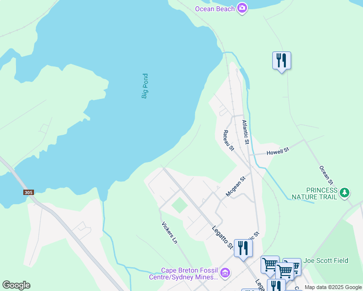 map of restaurants, bars, coffee shops, grocery stores, and more near 0 Mcgean Street in Sydney Mines