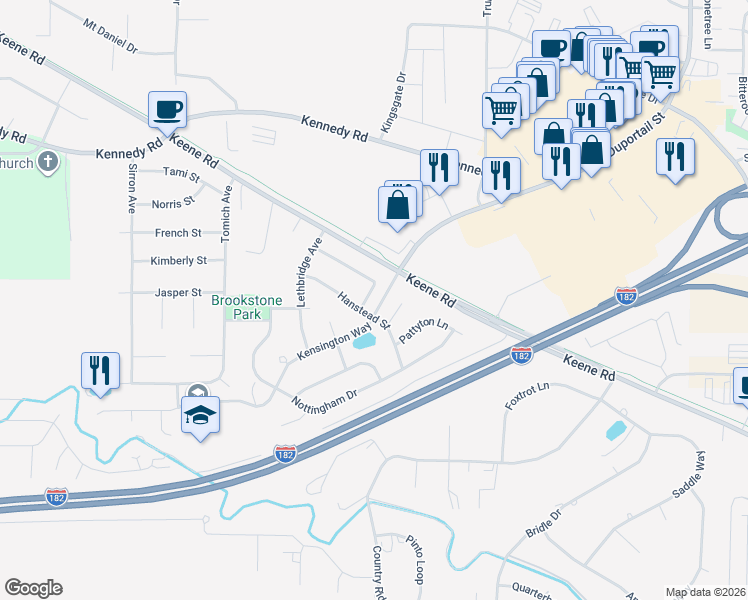 map of restaurants, bars, coffee shops, grocery stores, and more near 3506 Waterford Street in Richland