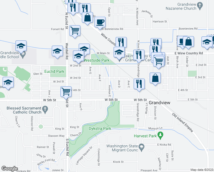 map of restaurants, bars, coffee shops, grocery stores, and more near 310 Avenue East in Grandview