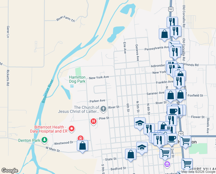 map of restaurants, bars, coffee shops, grocery stores, and more near 714 North 8th Street in Hamilton