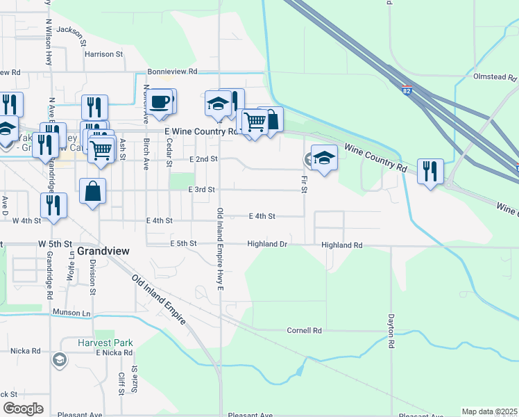 map of restaurants, bars, coffee shops, grocery stores, and more near 621 E 4th St in Grandview