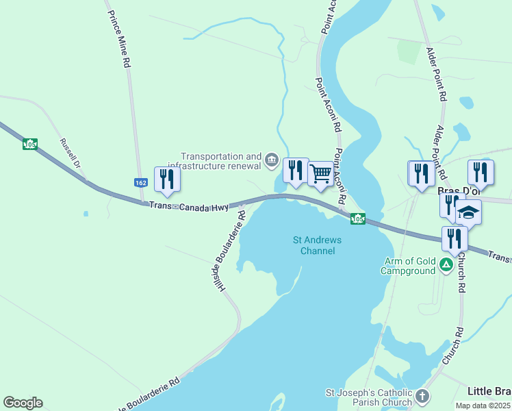 map of restaurants, bars, coffee shops, grocery stores, and more near 1 Hillside Boularderie Road in Groves Point