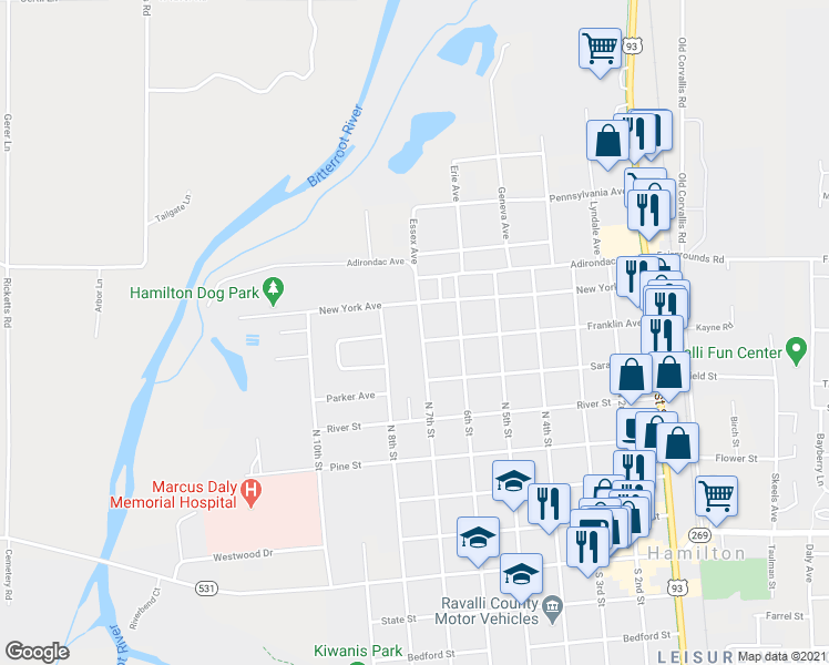 map of restaurants, bars, coffee shops, grocery stores, and more near 701 North 7th Street in Hamilton