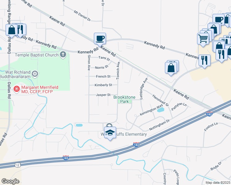 map of restaurants, bars, coffee shops, grocery stores, and more near 4122 Jasper Street in Richland