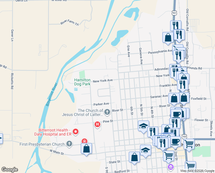 map of restaurants, bars, coffee shops, grocery stores, and more near 714 North 8th Street in Hamilton